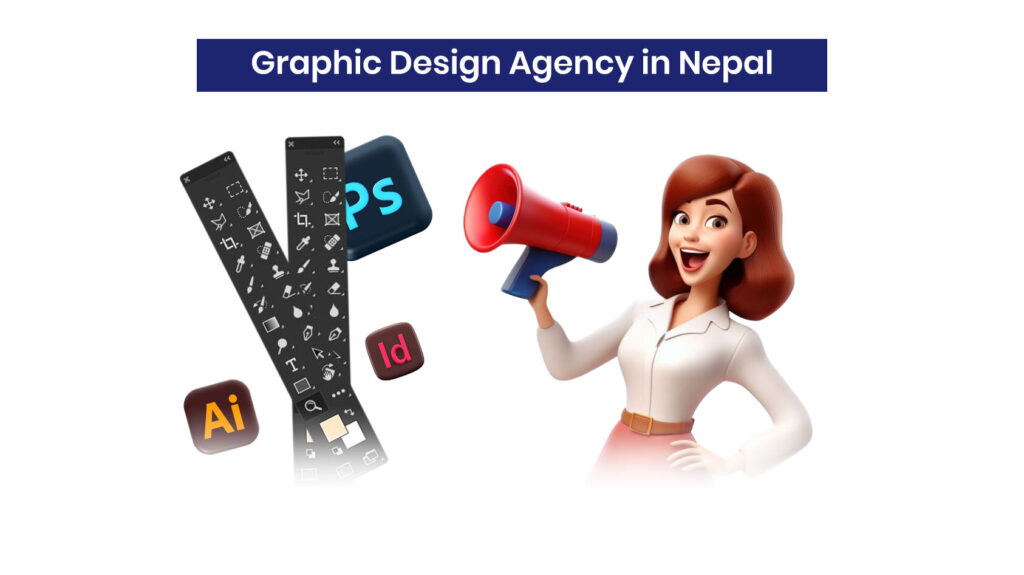 Creative graphic design agency workspace with designer creating branding, logo, and digital marketing visuals on computer screens.