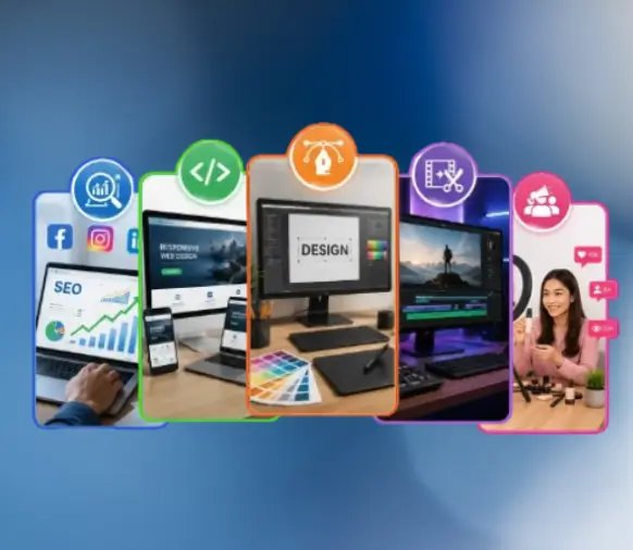 Core digital services offered by Digital Techo Wiz, Nepal's leading SEO agency, include SEO & social media marketing, responsive web design, graphic design, video editing, and influencer marketing.