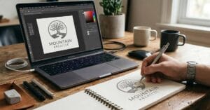 “Modern logo and branding design illustration for a digital marketing agency.”