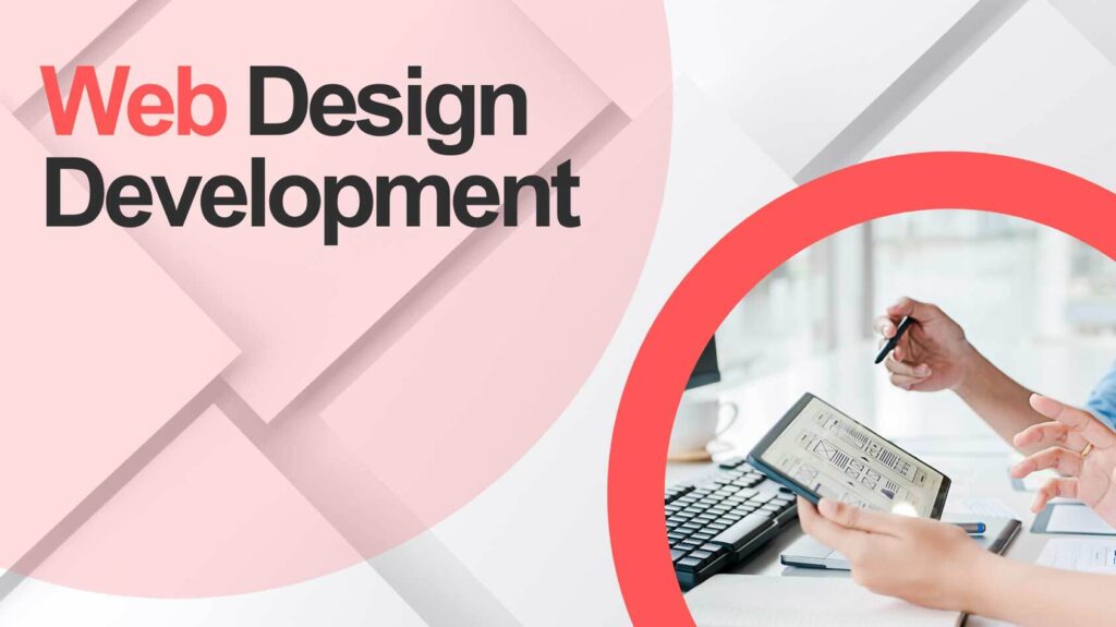 Website development company in Nepal concept showing modern web design workspace with coding interface, responsive website layouts, UI UX design elements, and digital development tools.