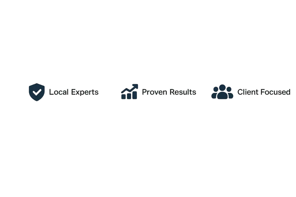 Trust indicators highlighting local experts, proven results, and trusted business solutions by Digital Techno Wiz, a digital marketing agency in Austral.