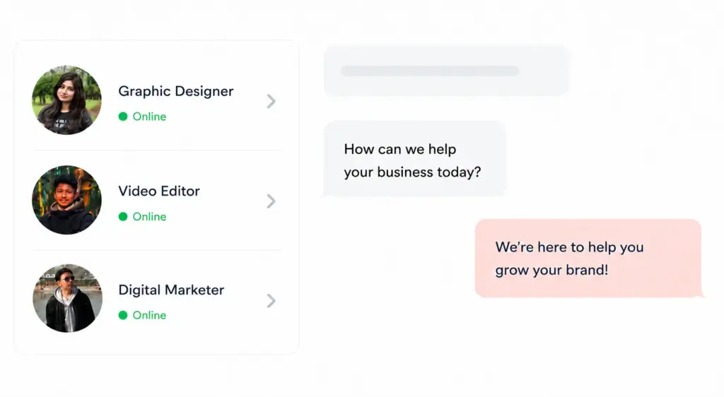 Digital marketing agency in Sydney showcasing a team of graphic designer, video editor, and digital marketer available for online client support.