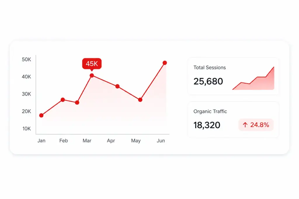 SEO analytics dashboard by Digital Techno Wiz showing organic traffic growth for a digital marketing agency client in Sydney.