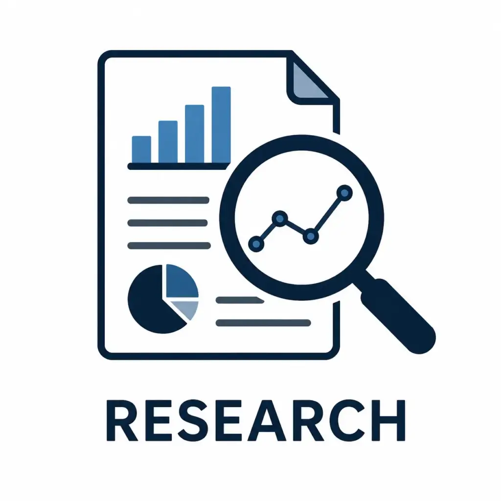 Icon representing the keyword research process for a digital marketing agency in Australia, featuring analytical charts and a magnifying glass.
