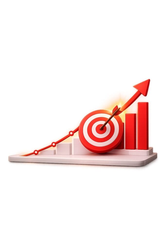 3D illustration of an upward growth chart with a target and arrow representing social media marketing success, business growth, and measurable results in Nepal.