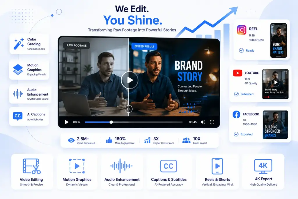Professional video editing services in Sydney with cinematic editing, motion graphics, colour grading, captions, and social media video production.